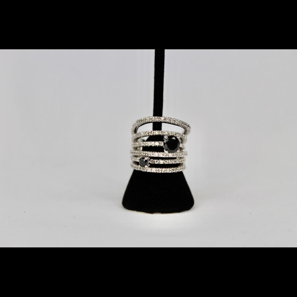 CZ White Diamonds & 2 Onyx Stones HIGHWAY RING